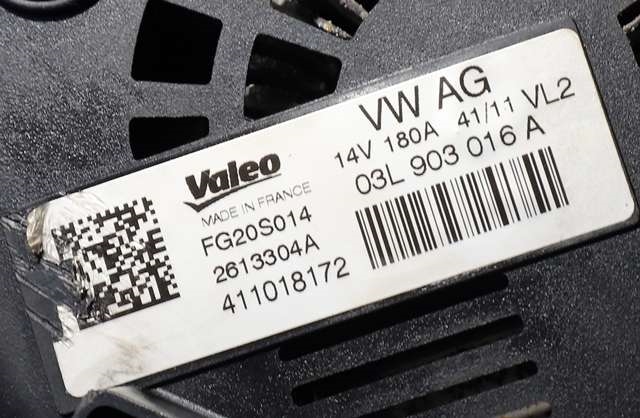Dynamo diesel til Audi A6 2011-2014 (Type IV, Fase 1) (C7) (C7) (VALEO|FG20S014|03L 903 016 A. 14 VOLT - 180 AMP|)