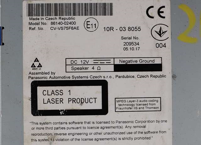 Bilstereo navigasjon til Toyota Auris 2015-2019 (Type II, Fase 2) (TOYOTA|86140-02400|)