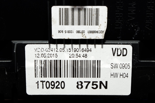 Instrumentpanel til VW Touran 2010-2015 (Type I, Fase 3)  (VAG|1T0 920 875 N|)