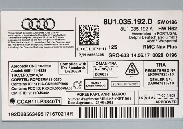 Bilstereo navigasjon til Audi Q3 2015-2018 (Type I, Fase 2)  (VAG|8U1 035 192 D|)