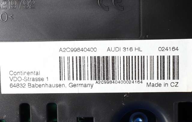 Instrumentpanel til Audi Q3 2015-2018 (Type I, Fase 2)  (VDO|A2C99840400|8U0 920 930 J|)