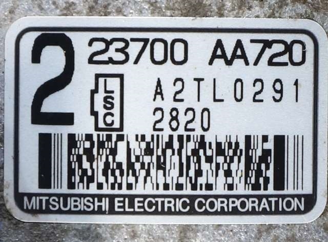 Dynamo til Subaru XV 2012-2017 (Type I) (MITSUBISHI|A2TL0291|23700-AA720. 14 VOLT - 110 AMP|)