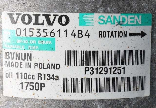 Aircondition kompressor til Volvo V40 2012-2019 (SANDEN|1750P|P31291251|)