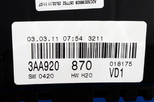 Instrumentpanel til VW Passat 2011-2015 (B7) (B7) (VAG|3AA 920 870|)