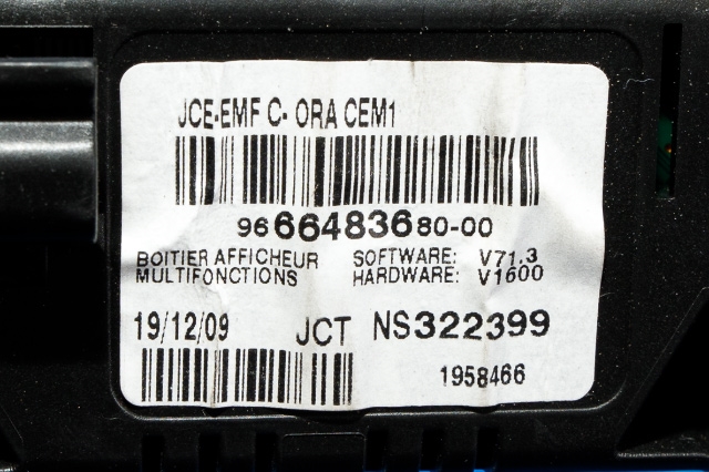 Instrument kjørecomputer til Peugeot 308 2007-2011 (Type I, Fase 1)  (PEUGEOT|96 664836 80-00|)