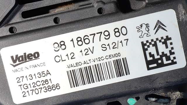 Dynamo til Citroën C3 2016-->> (Type III)  (VALEO|TG12C261|98 186779 80. 12 VOLT - CL12|)