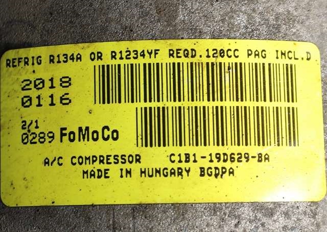 Aircondition kompressor til Ford Transit Courier 2014-2018 (Type I, Fase 1) (FORD|C1B1-19D629-BA|)