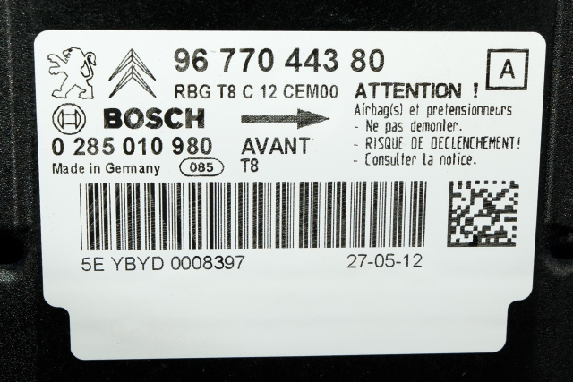 Styreenhet airbag hovedsensor til Peugeot 3008 2009-2016 (Type I)  (BOSCH|0 285 010 980|96 770443 80|)