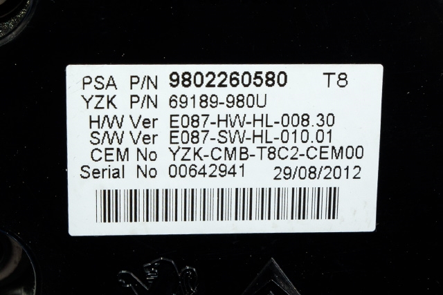 Instrumentpanel til Peugeot 3008 2009-2016 (Type I)  (YAZAKI|69189-980U|98 022605 80|)