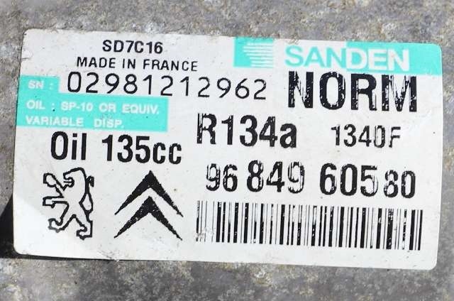 Aircondition kompressor til Peugeot 308 2007-2011 (Type I, Fase 1) (SANDEN|1340F|96 849605 80|)