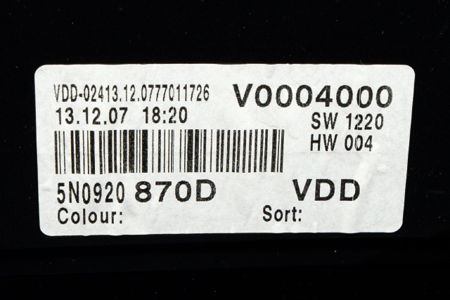 Instrumentpanel til VW Tiguan 2007-2011 (Type I, Fase 1)  (VDO|110.080.360/008|5N0 920 870 D|)