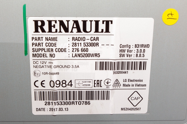 Bilstereo navigasjon til Renault Captur 2013-2020 (Type I) (RENAULT|2811 53300R|)