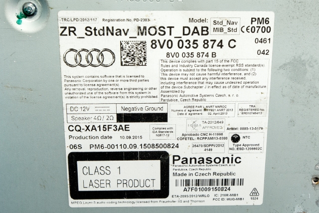 Bilstereo til Audi A3 2012-2016 (Type III, Fase 1) (VAG|8V0 035 874 C|)