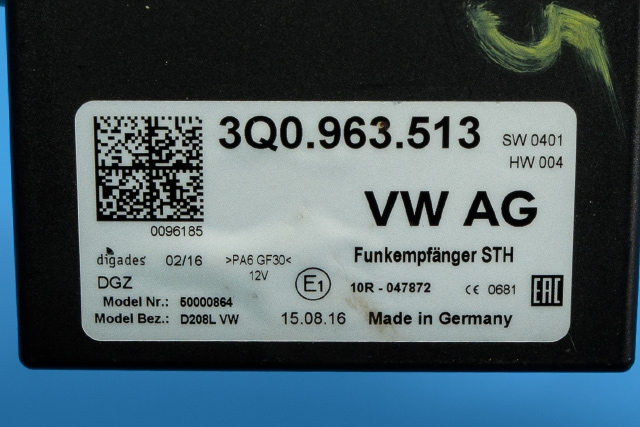Varmeapparat diverse til VW Passat 2015-2019 (Fase 1) (B8) (B8) (VAG|3Q0 963 513|)