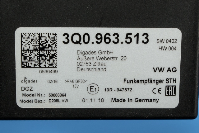 Varmeapparat diverse til Audi Q2 2016-->>  (VAG|3Q0 963 513|)