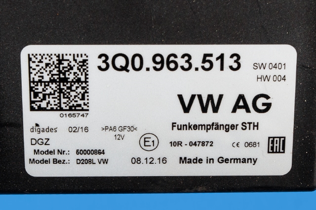 Varmeapparat diverse til VW Transporter / Caravelle 2015-2019 (T6) (T6) (VAG|3Q0 963 513|)