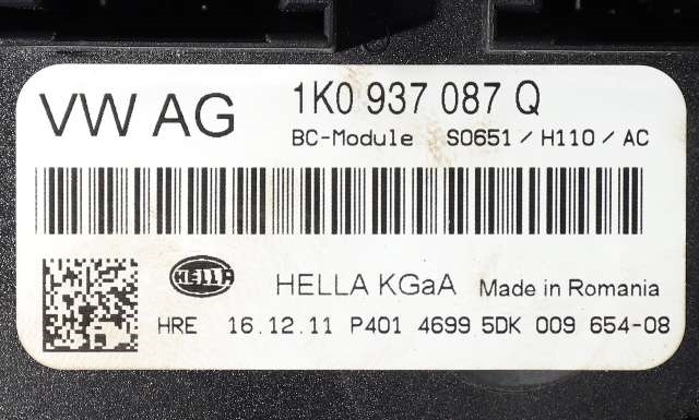 Styreenhet comfort (BCM) til Škoda Octavia 2009-2013 (Type II, Fase 2)  (HELLA|5DK 009 654-08|1K0 937 087 Q|)