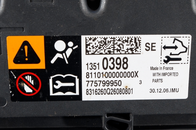 Styreenhet airbag hovedsensor til Opel Astra K 2015-->>  (GM|13 510 398|)