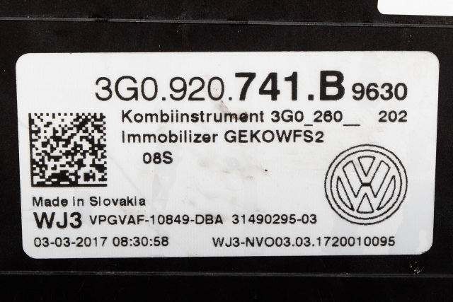Instrumentpanel til VW Passat 2015-2019 (Fase 1) (B8) (B8) (VAG|3G0 920 741 B|)