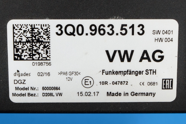 Varmeapparat diverse til VW Passat 2015-2019 (Fase 1) (B8) (B8) (VAG|3Q0 963 513|)