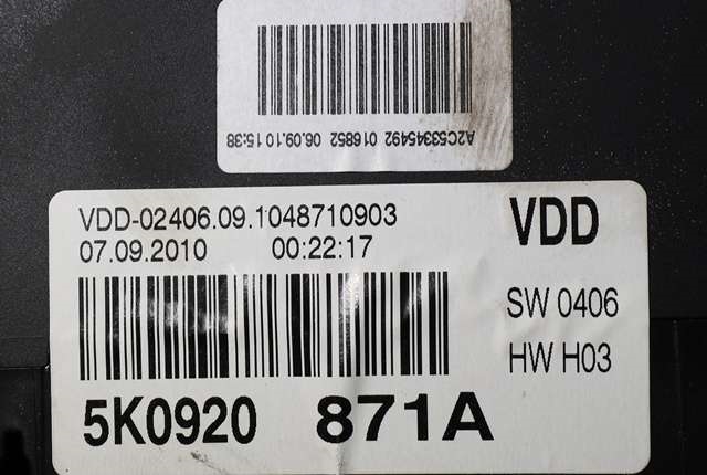 Instrumentpanel til VW Golf VI 2008-2012  (VAG|5K0 920 871 A|)