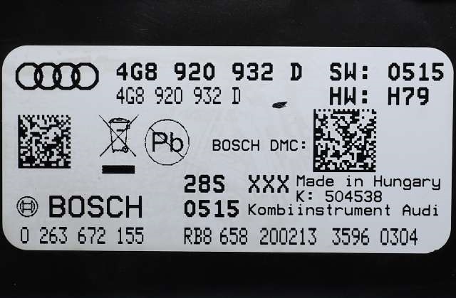 Instrumentpanel til Audi A6 2011-2014 (Type IV, Fase 1) (C7) (C7) (BOSCH|0 263 672 155|4G8 920 932 D|)