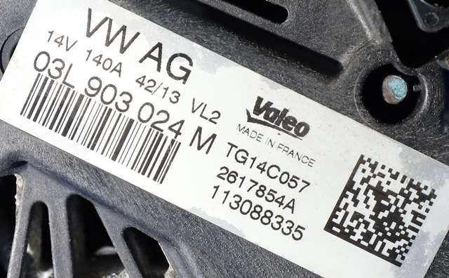 Dynamo diesel til VW Caddy 2010-2015 (Type III, Fase 2)  (VALEO|TG14C057|03L 903 024 M. 14 VOLT - 140 AMP|)
