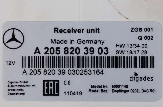 Styreenhet diverse til Mercedes Sprinter 2018-->> (907/910) (907/910) (MERCEDES|A 205 820 39 03|)