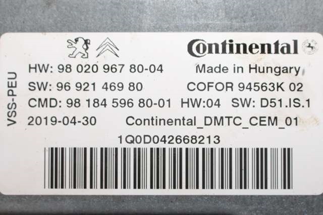 Styreenhet start/stopp til Toyota Proace 2016-->> (Type II)  (PSA|98 020967 80|)