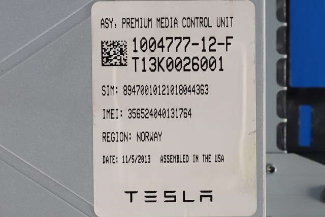 Multimedia display (MCU - Media Controller Unit) til Tesla Model S 2013-2016 (Fase 1)  (TESLA|1004777-12-F|)