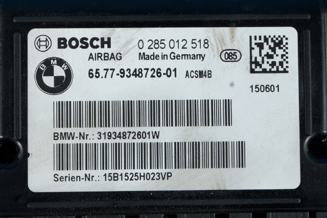 Styreenhet airbag hovedsensor til BMW 1-Serie 2015-2019 (Fase 2) (F20/F21) (F20/F21) (BOSCH|0 285 012 518|9 348 726|)