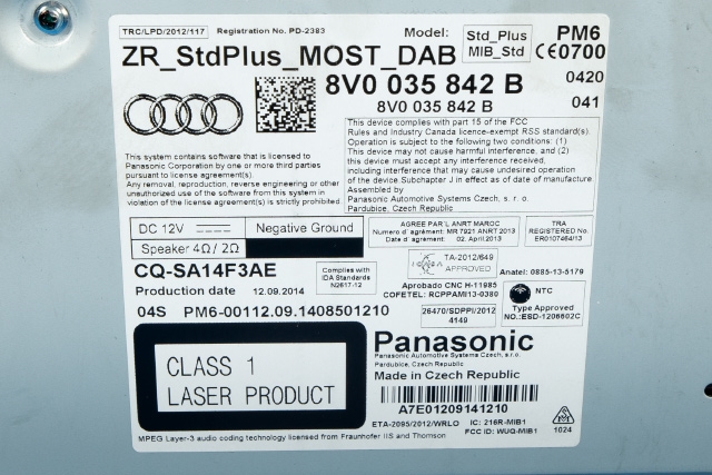 Bilstereo til Audi A3 2012-2016 (Type III, Fase 1) (VAG|8V0 035 842 B|)