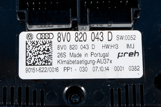 Varmeapparat betjening til Audi A3 2012-2016 (Type III, Fase 1)  (VAG|8V0 820 043 D|)