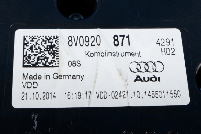 Instrumentpanel til Audi A3 2012-2016 (Type III, Fase 1) (VDO|A2C90492100|8V0 920 871|)