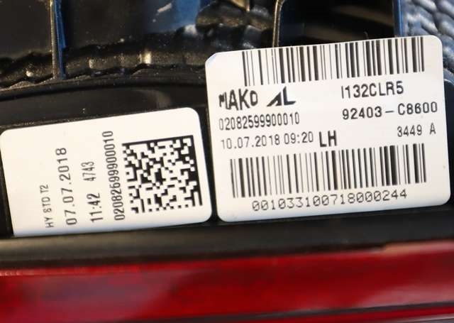 Baklykt venstre indre til Hyundai i20 2015-2020 (Type II)  (HYUNDAI|92403-C8600|)