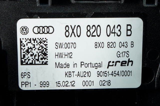 Varmeapparat betjening til Audi A1 2010-2014 (Type I, Fase 1)  (VAG|8X0 820 043 B|)