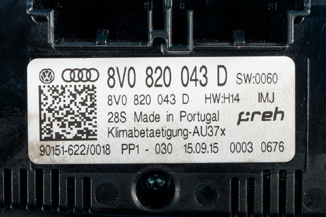 Varmeapparat betjening til Audi A3 2012-2016 (Type III, Fase 1) (VAG|8V0 820 043 D|)