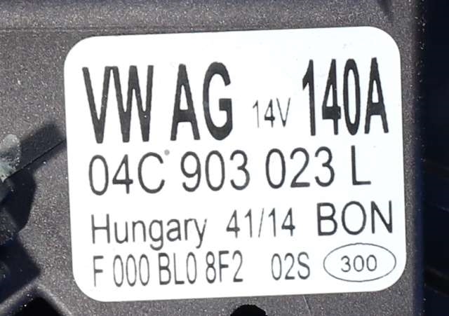 Dynamo til Audi A3 2012-2016 (Type III, Fase 1)  (BOSCH|F 000 BL0 8F2|04C 903 023 L. 14 VOLT - 140 AMP|)