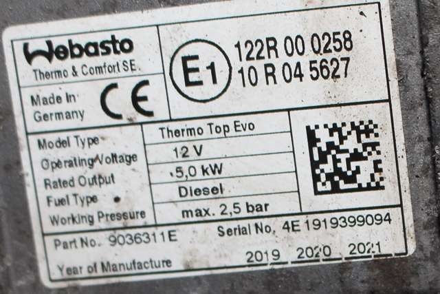 Dieselvarmer til VW Transporter / Caravelle 2019-->> (T6.1) (T6.1) (WEBASTO|THERMO TOP EVO|7LA 815 071|)