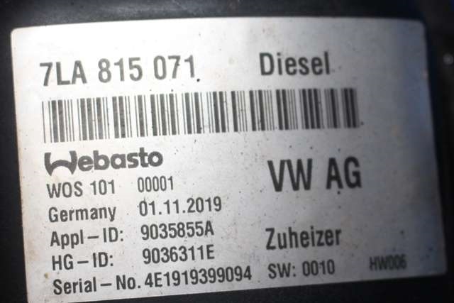 Dieselvarmer til VW Transporter / Caravelle 2019-->> (T6.1) (T6.1) (WEBASTO|THERMO TOP EVO|7LA 815 071|)