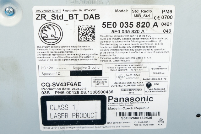 Bilstereo til Škoda Octavia 2013-2016 (Type III, Fase 1) (VAG|5E0 035 820 A|)