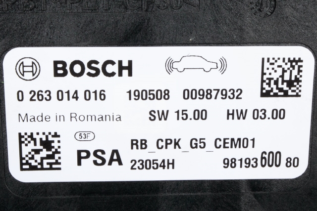 Styreenhet parkering til Toyota Proace 2016-->> (Type II)  (BOSCH|0 263 014 016|98 193600 80|)