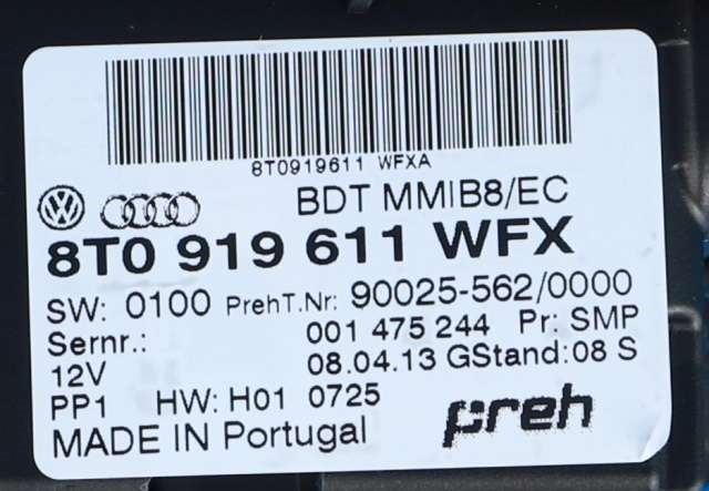 Bilstereo navigasjon betjeningspanel til Audi A4 2007-2014 (Type IV) (B8) (B8) (VAG|8T0 919 611 WFX|)