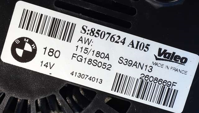 Dynamo diesel til BMW X1 2009-2015 (E84) (E84) (VALEO|FG18S052|8 507 624. 14 VOLT - 180 AMP|)