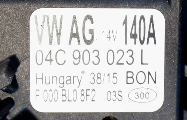 Dynamo til Audi A3 2012-2016 (Type III, Fase 1) (BOSCH|F 000 BL0 8F2|04C 903 023 L. 14 VOLT - 140 AMP|)