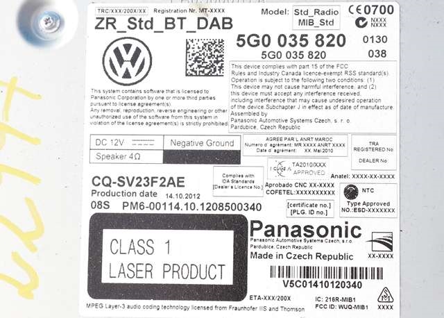 Bilstereo til VW Golf VII 2012-2017 (Fase 1)  (VAG|5G0 035 820|)