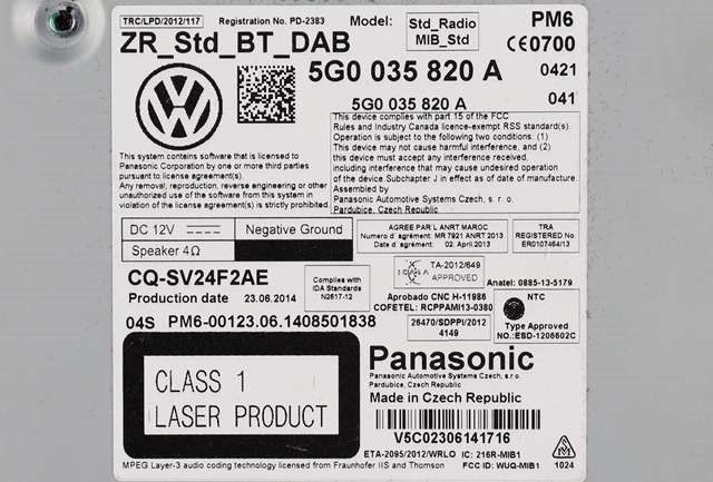Bilstereo til VW Golf VII 2012-2017 (Fase 1) (VAG|5G0 035 820 A|)