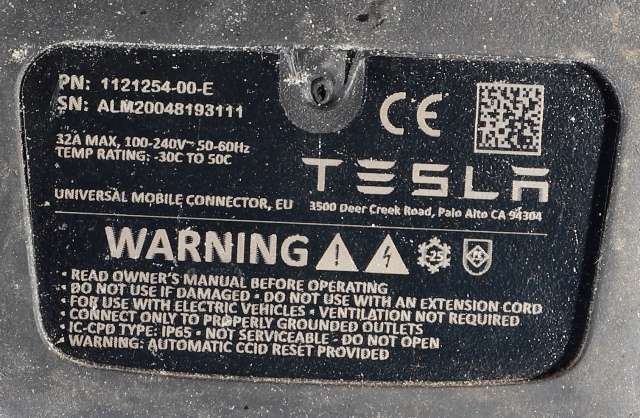 Batterilader kabel til Tesla Model 3 2018-2023 (Fase 1)  (TESLA|1121254-00-E|)