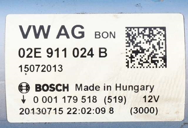 Starter til Audi A3 2012-2016 (Type III, Fase 1)  (BOSCH|0 001 179 518|02E 911 024 B|)