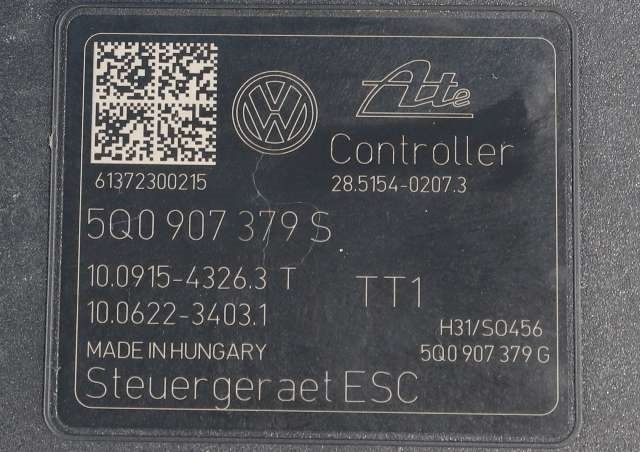 ABS sentral til Audi A3 2012-2016 (Type III, Fase 1) (VAG|5Q0 614 517 R|5Q0 907 379 S|)